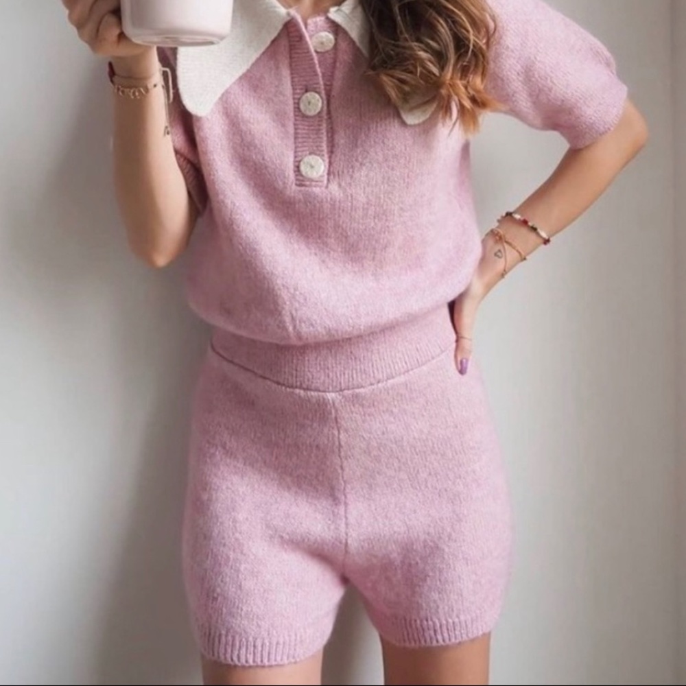 Zara pink romper w/white collar